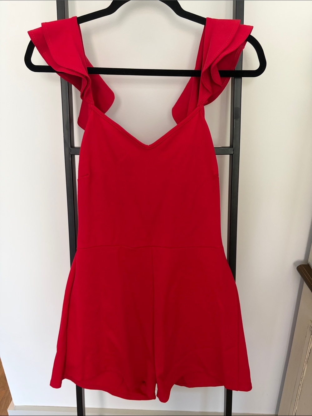 Rolla Coster Bright Red Ruffle-Shoulder One-Piece Romper